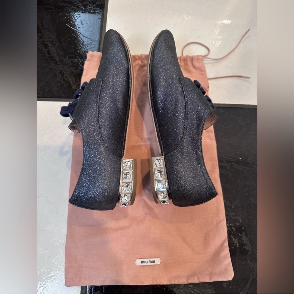 MIU MIU OXFORD GLITTER RHINESTONE FLATS - SIZE 36